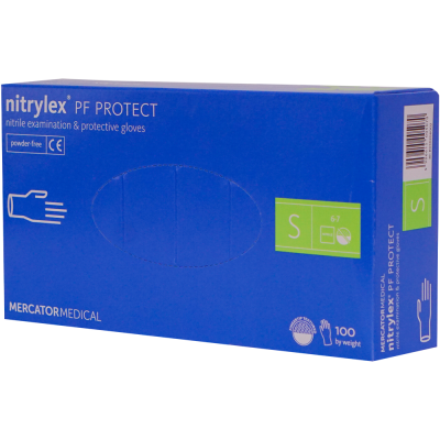 Manusi nitril nepudrate S albastre pentru examinare Nitrylex PF Protect Mercator
